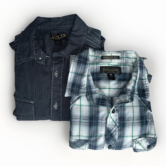 Helix Men’s Medium Short-Sleeve Button-Up Shirt Bundle (2) – Pinstripe & Plaid - Picture 1 of 15